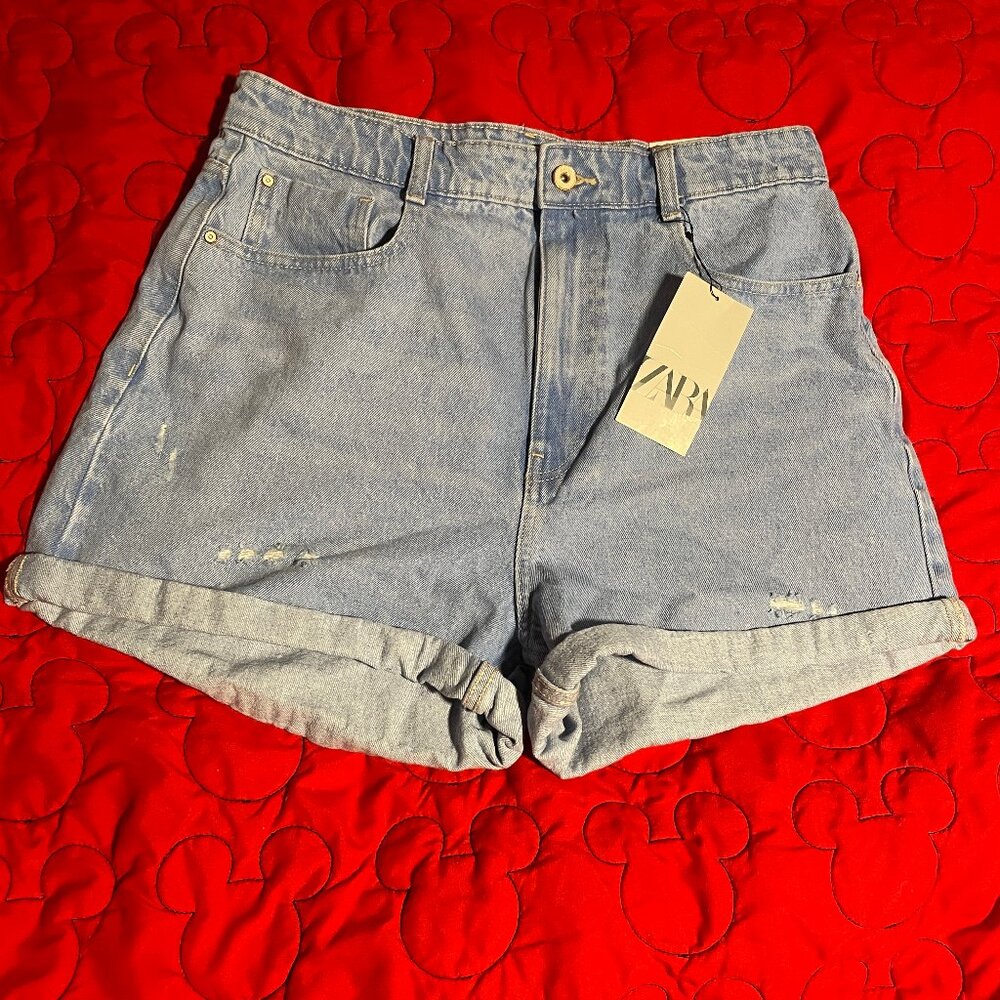 Zara Light Blue High Waist Denim Shorts